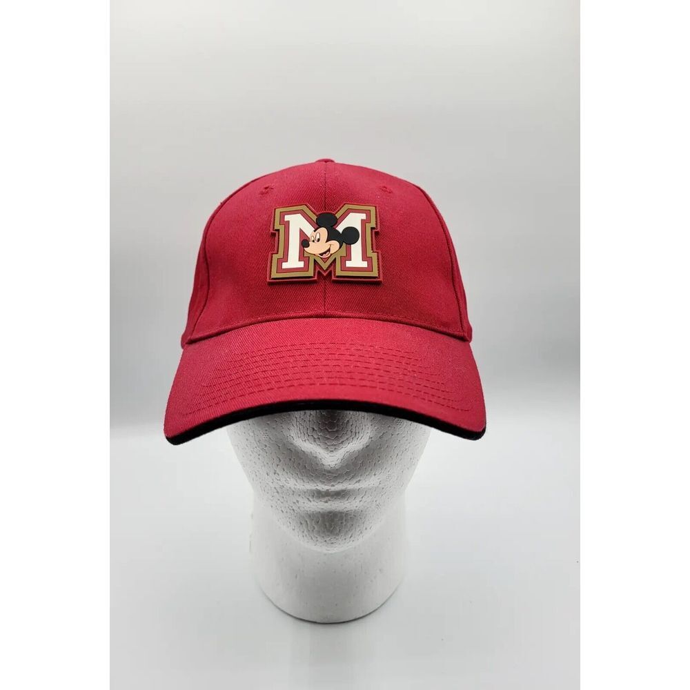 Disney Mickey Mouse Hat Cap Varsity M Adjustable Red‎